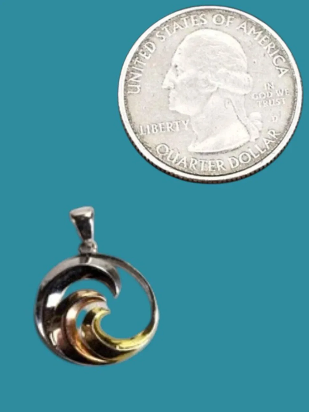 Vintage Tricolor 925 Sterling Silver Hawaiian Ocean Wave Open-Work Pendant
